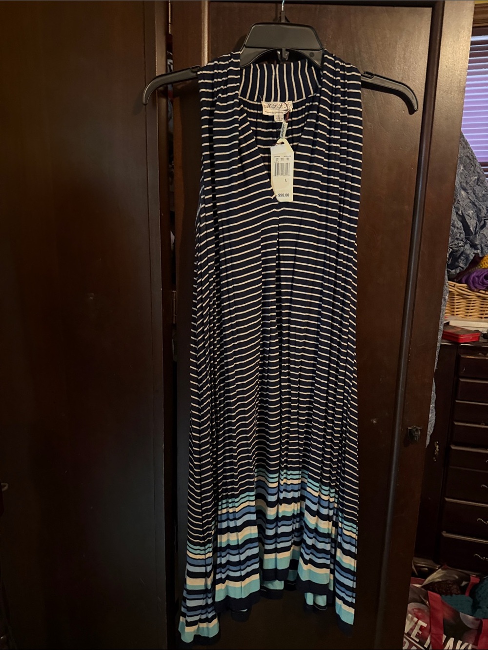 Sleeveless Navy and White Striped Maxi Dress by M.S.S.P